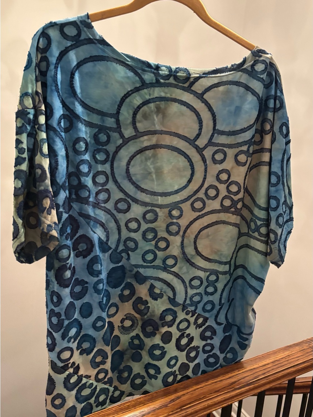 Red Coral branded Blue and Green Patterned Lightweight Top with short sleeves